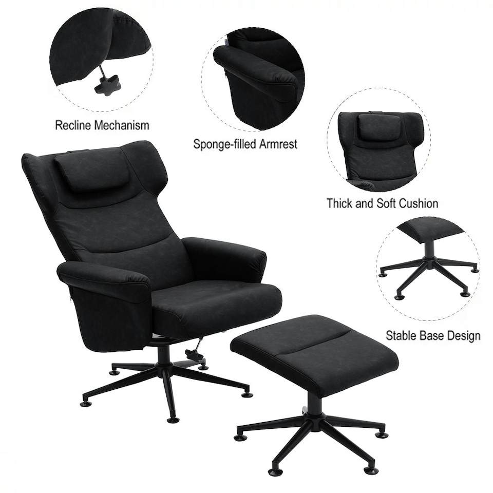 image 1 of Living and Home Faux Leather Swivel Armchair with Matching Footstool