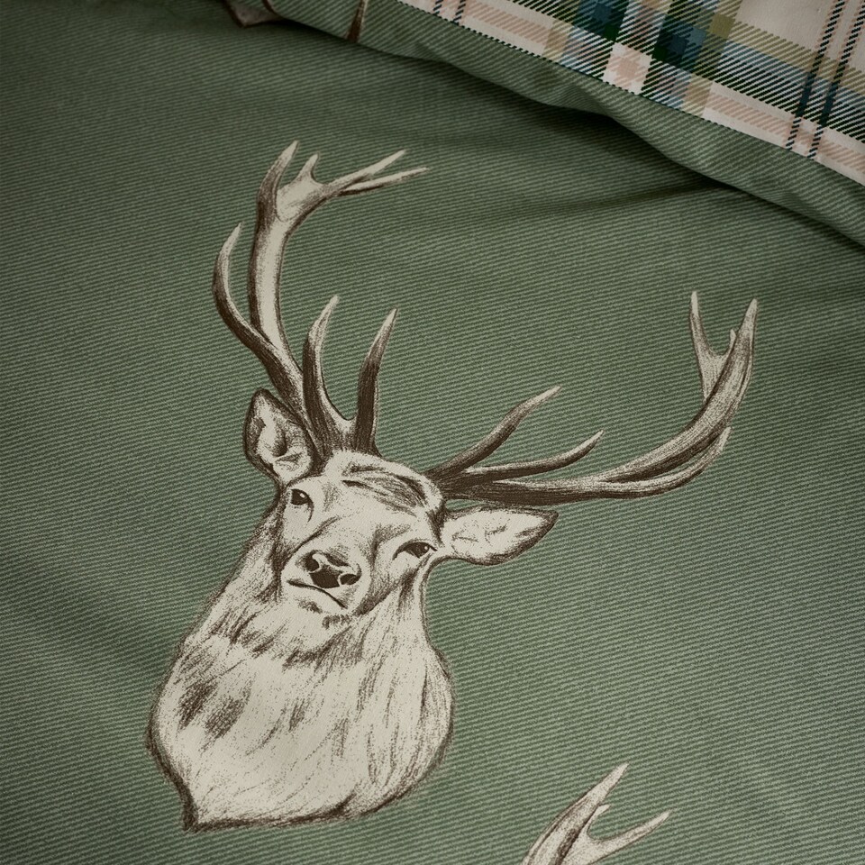 image 1 of Catherine Lansfield Stag Check Reversible Duvet Cover Set