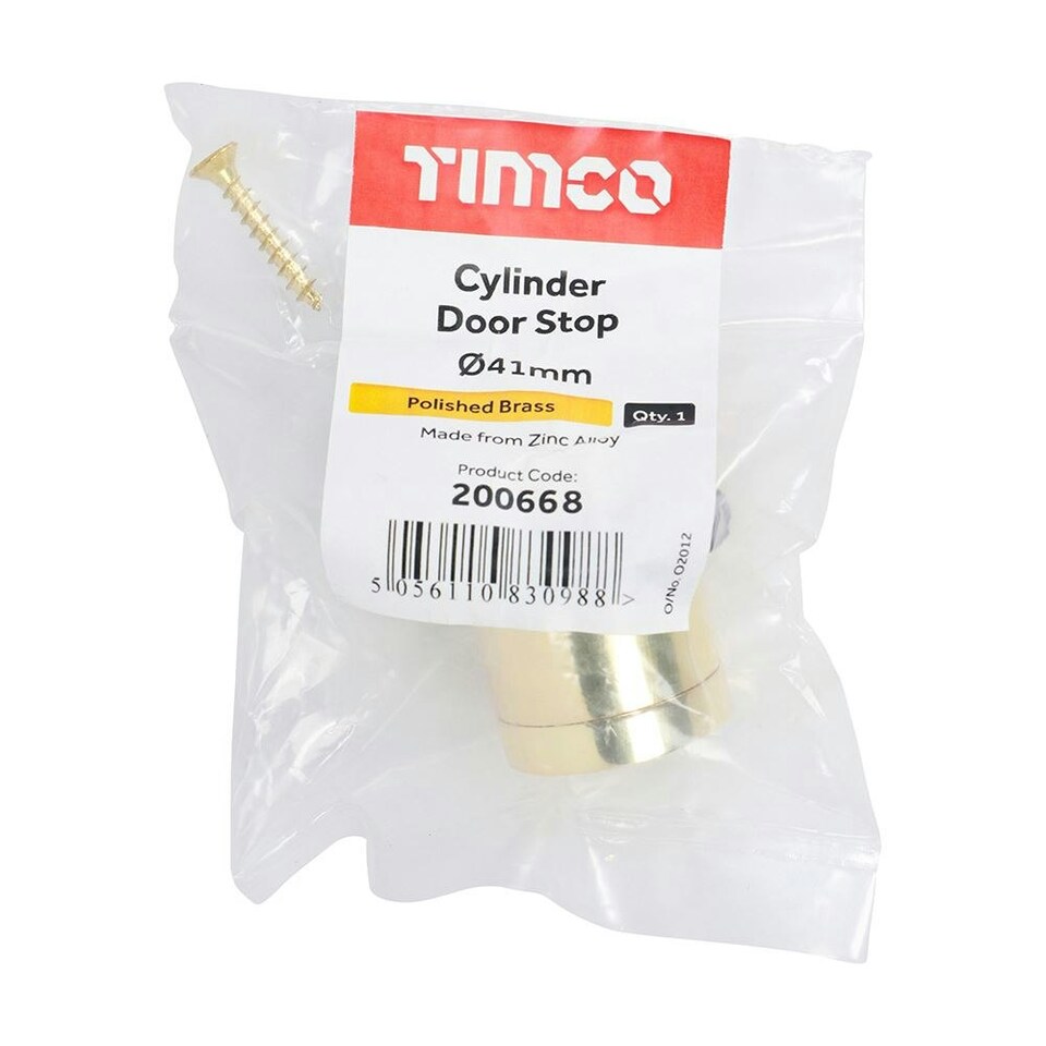 image 1 of Timco - Cylinder Door Stop - Polished Brass (Size 41mm - 1 Each)