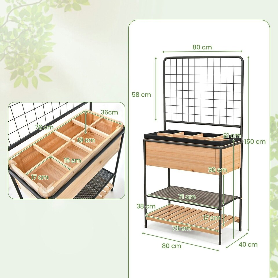 image 1 of COSTWAY Raised Garden Bed Planter Box with 2-tier Shelves N/A