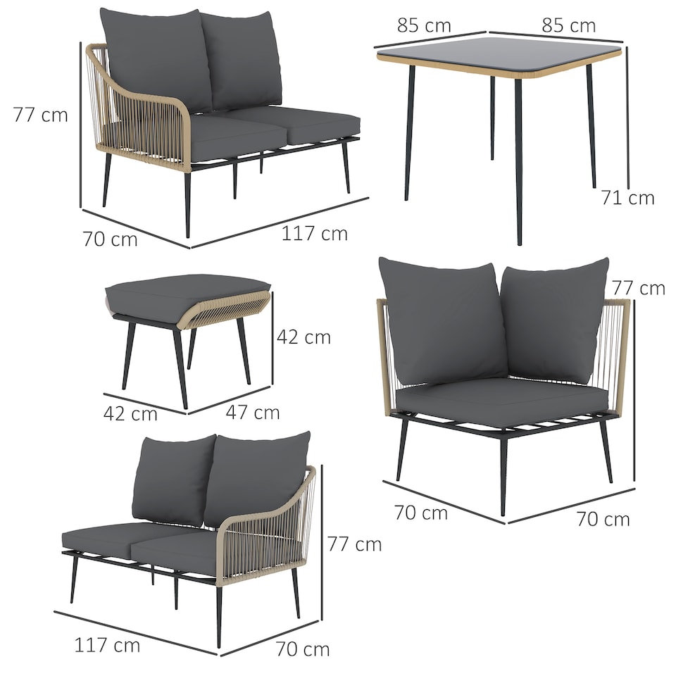 image 1 of Outsunny 6 Piece Garden Furniture Set Garden Sofa with Cushions, Light Brown