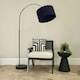 image 1 of ValueLights Louis Black Arched Curved Floor Lamp Navy Blue Shade and Bulb