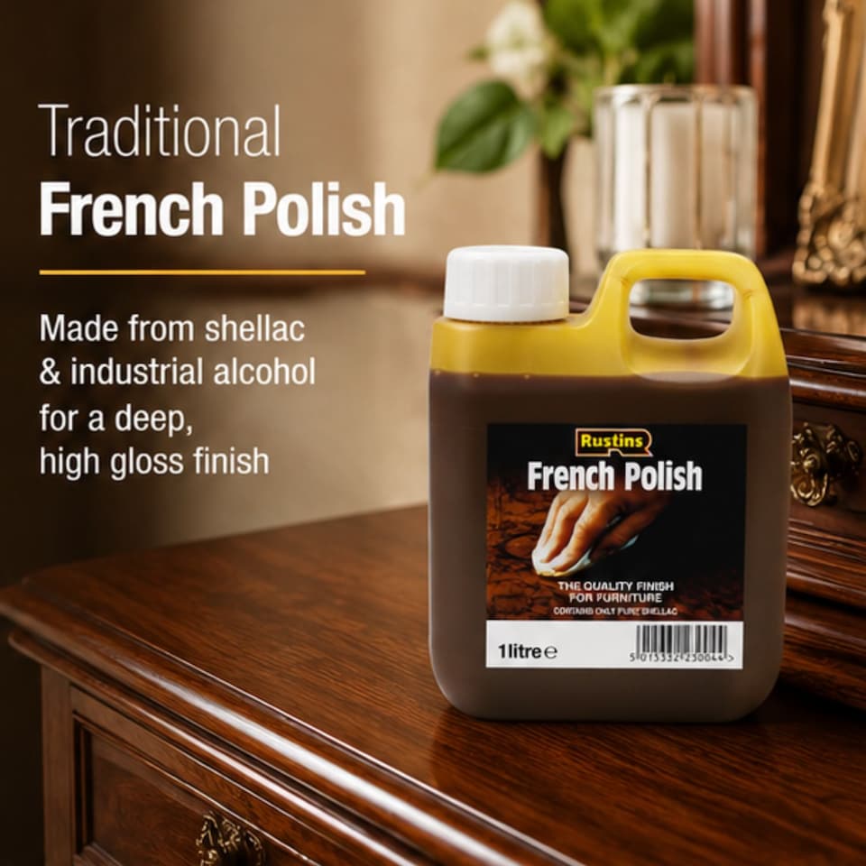 image 1 of Rustins French Polish Pure Shellac Quality Finish for Furniture 1L | Clear | 1l | 1