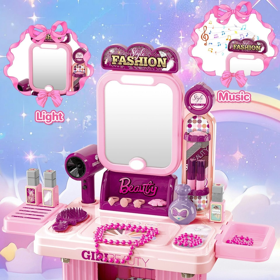 image 1 of Kids Beauty Vanity Set with Suitcase Dressing Table