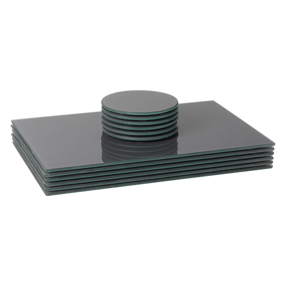 image 1 of Harbour Housewares 12 Piece Glass Placemats & Round Coasters Set - 30 x 20cm - Grey | Grey | Grey