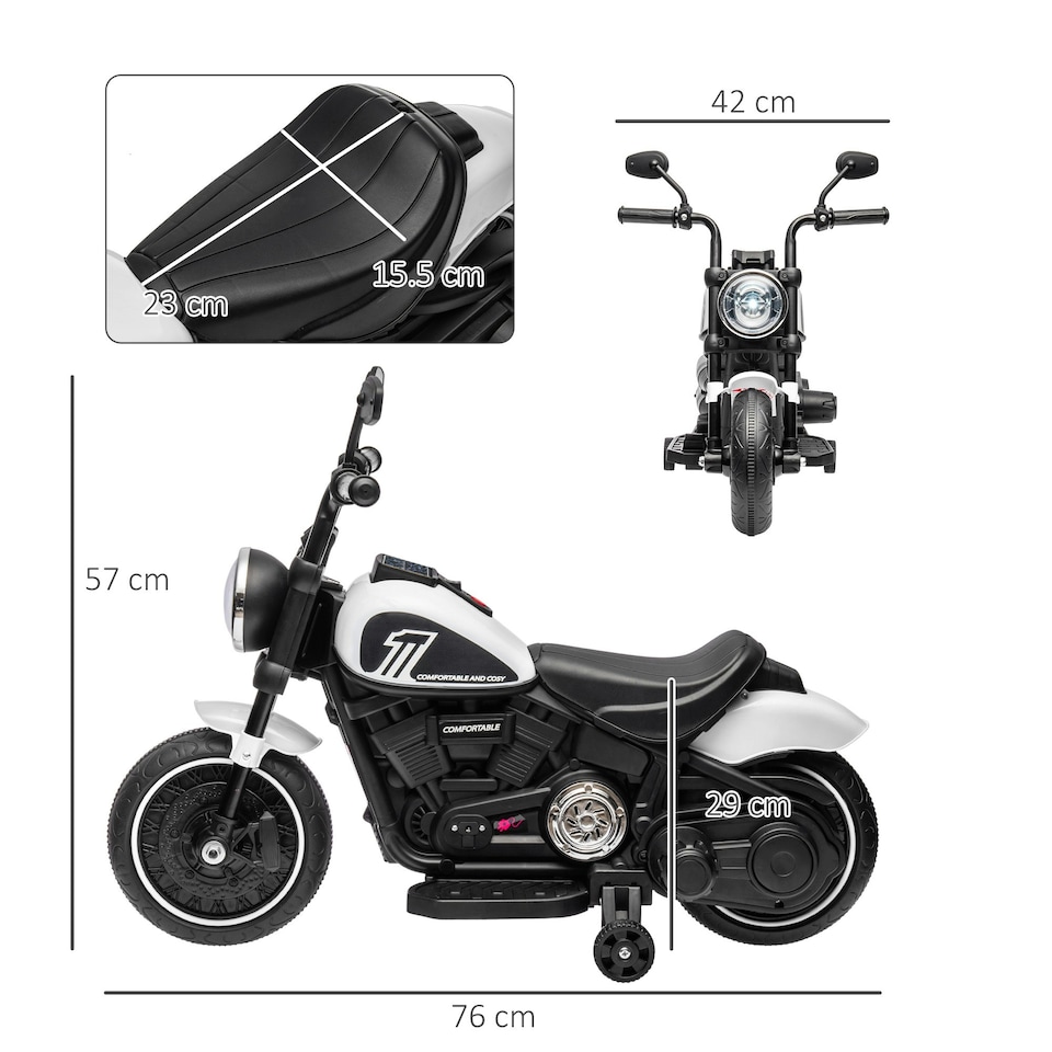image 1 of HOMCOM 6V Electric Motorbike with Training Wheels, One-Button Start - White
