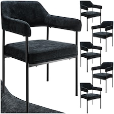Armchair Doe - durable fabric, black powder-coated legs, 120 kg load, 58 x 62 x 85 cm - Set of 6 Black | Woven Fabric Black/Black