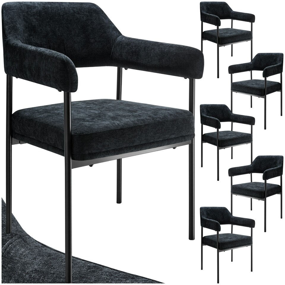 image 1 of Armchair Doe - durable fabric, black powder-coated legs, 120 kg load, 58 x 62 x 85 cm - Set of 6 Black | Woven Fabric Black/Black