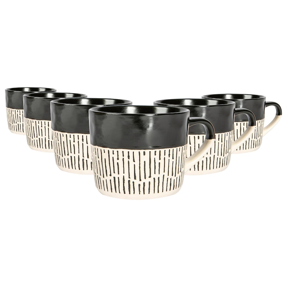 image 1 of Nicola Spring Ceramic Dipped Dash Coffee Mugs - 475ml - Black - Pack of 6 | Black | Black