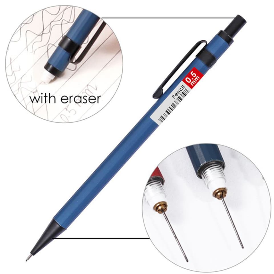 image 1 of 4 Sets of 0.5mm Metal Mechanical Pencil and HB Lead Refills Balanced Grip, Smooth & Precise Writing, Random Colour