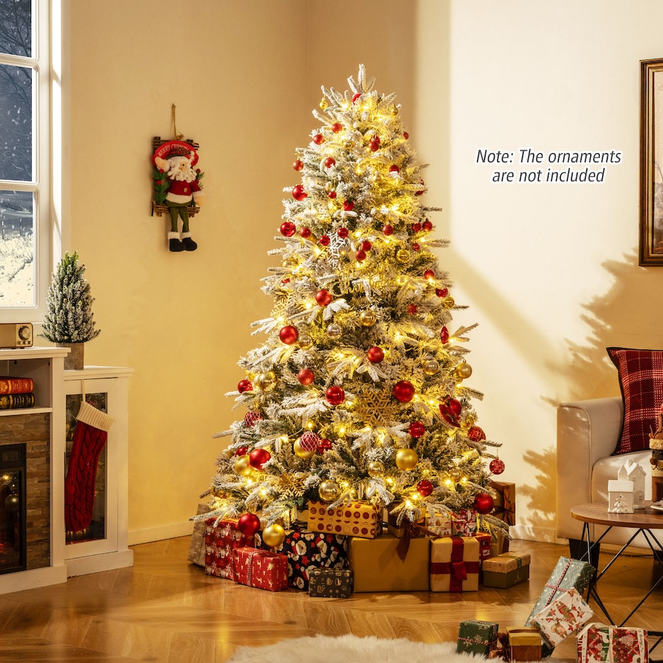 image 1 of COSTWAY 6FT Artificial Christmas Tree Pre-lit Hinged Xmas Tree with LED Lights Green