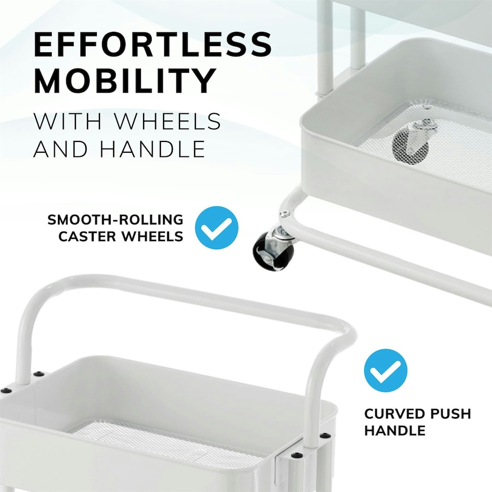 image 1 of 3 Tier Storage Cart On Wheels Home Kitchen Office Bath-Bedroom Organiser White White