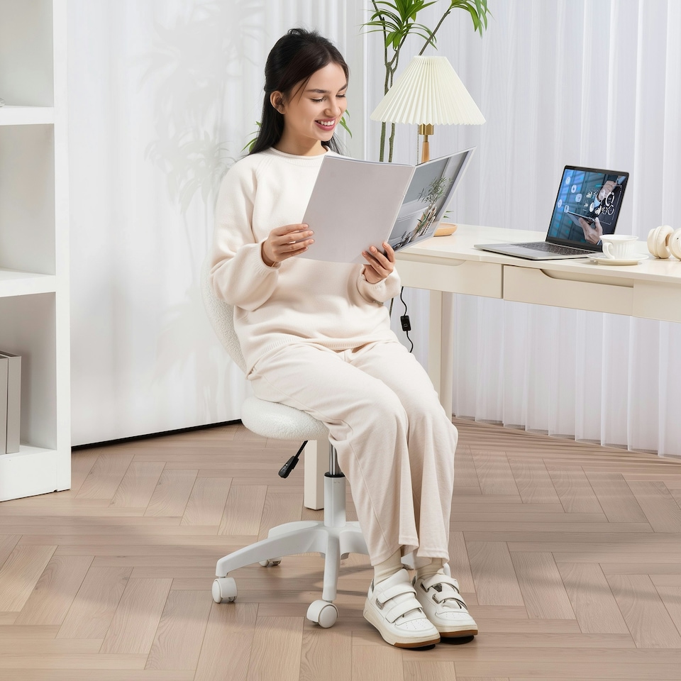 image 1 of HOMCOM Armless Heart Desk Chair, Makeup Vanity Chair for Home, White White