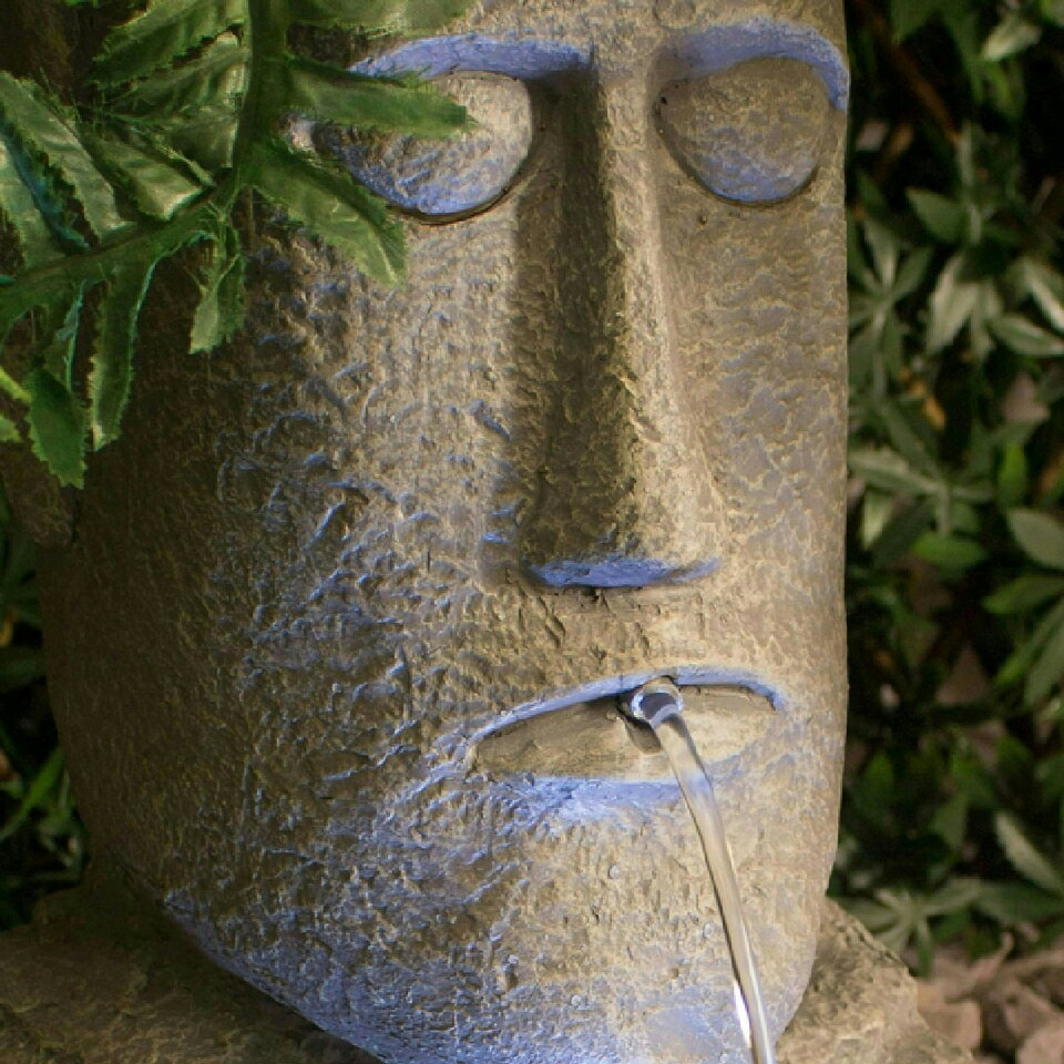 image 1 of Primrose Easter Island Head Solar Water Feature & Planter with LED Lights 50cm