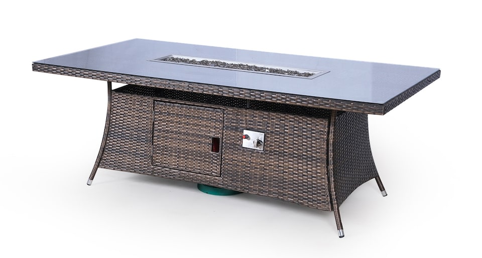 image 1 of Giardino Fire Pit 8 Seater Rectangle Rattan Dining Table Brown