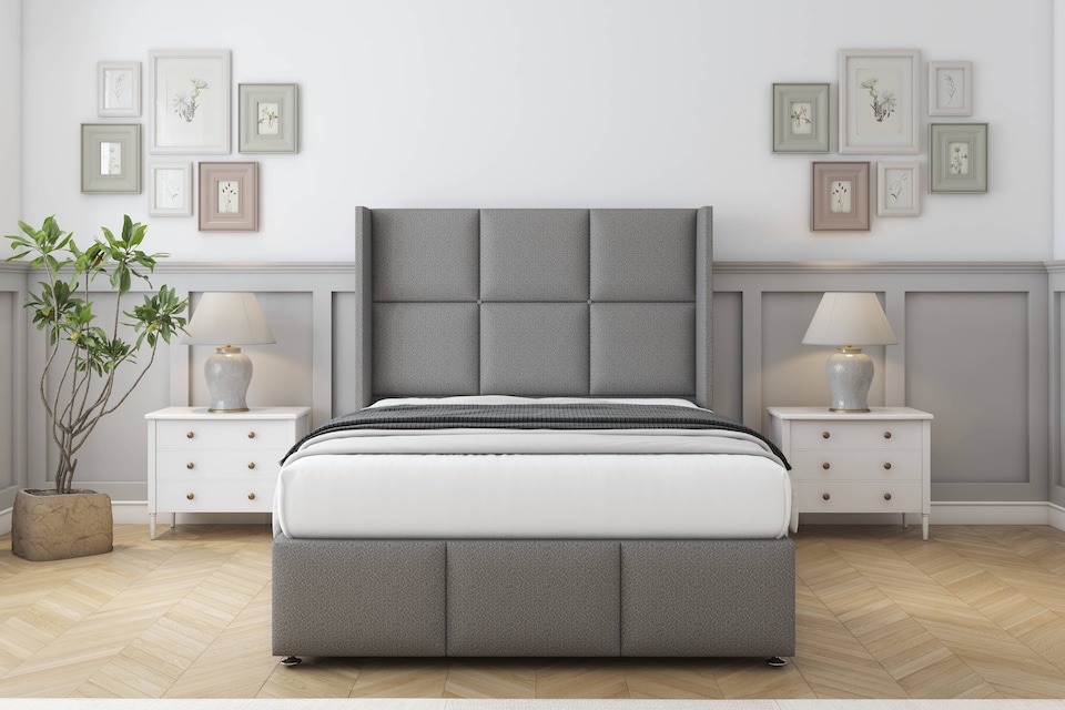 image 1 of Sloomy Beaumont Pewter Dumfries Divan Bed Base No Drawers With 54 Inch Wingback Headboard & 12 Inch Matching Footboard | Grey | Pewter | Double | 1