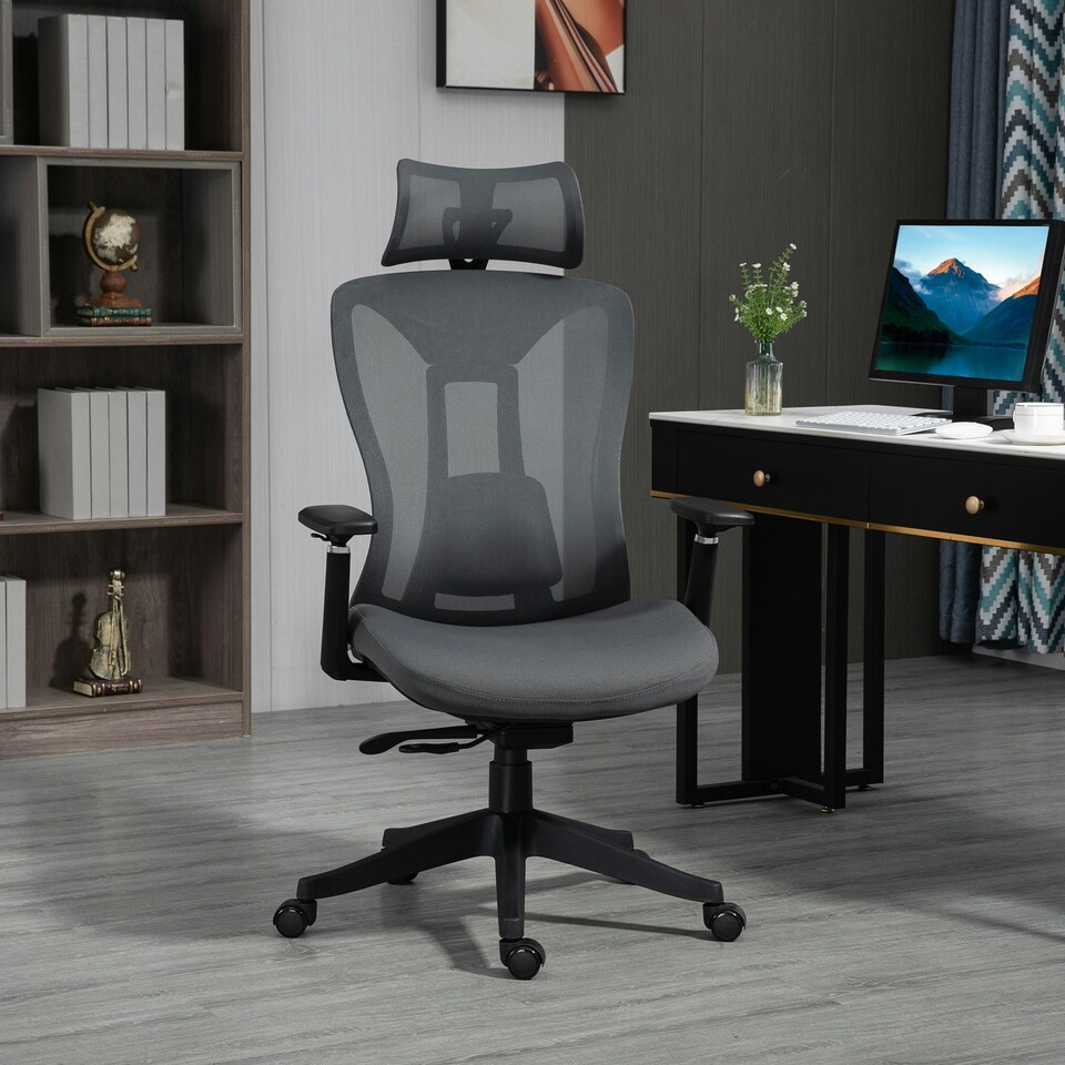 image 1 of Vinsetto Mesh Office Chair for Home with Lumbar Support, 3D Arm
