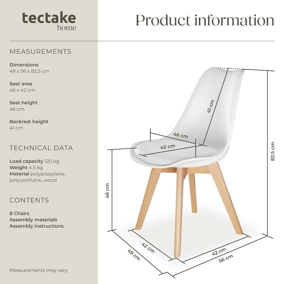image 1 of Dining Chairs Frederikke - padded, ergonomic shape, wooden legs - Set of 8 White