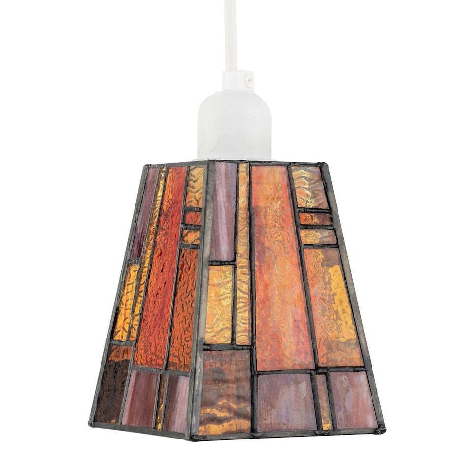 image 1 of Art Deco Tiffany Glass Pendant Shade with Orange and Amber Panels