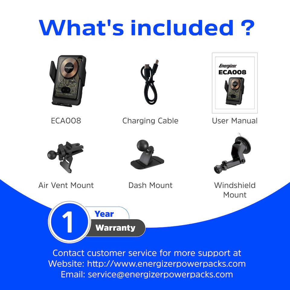 image 1 of Energizer In-Car Magnetic QI Wireless charger Android Black