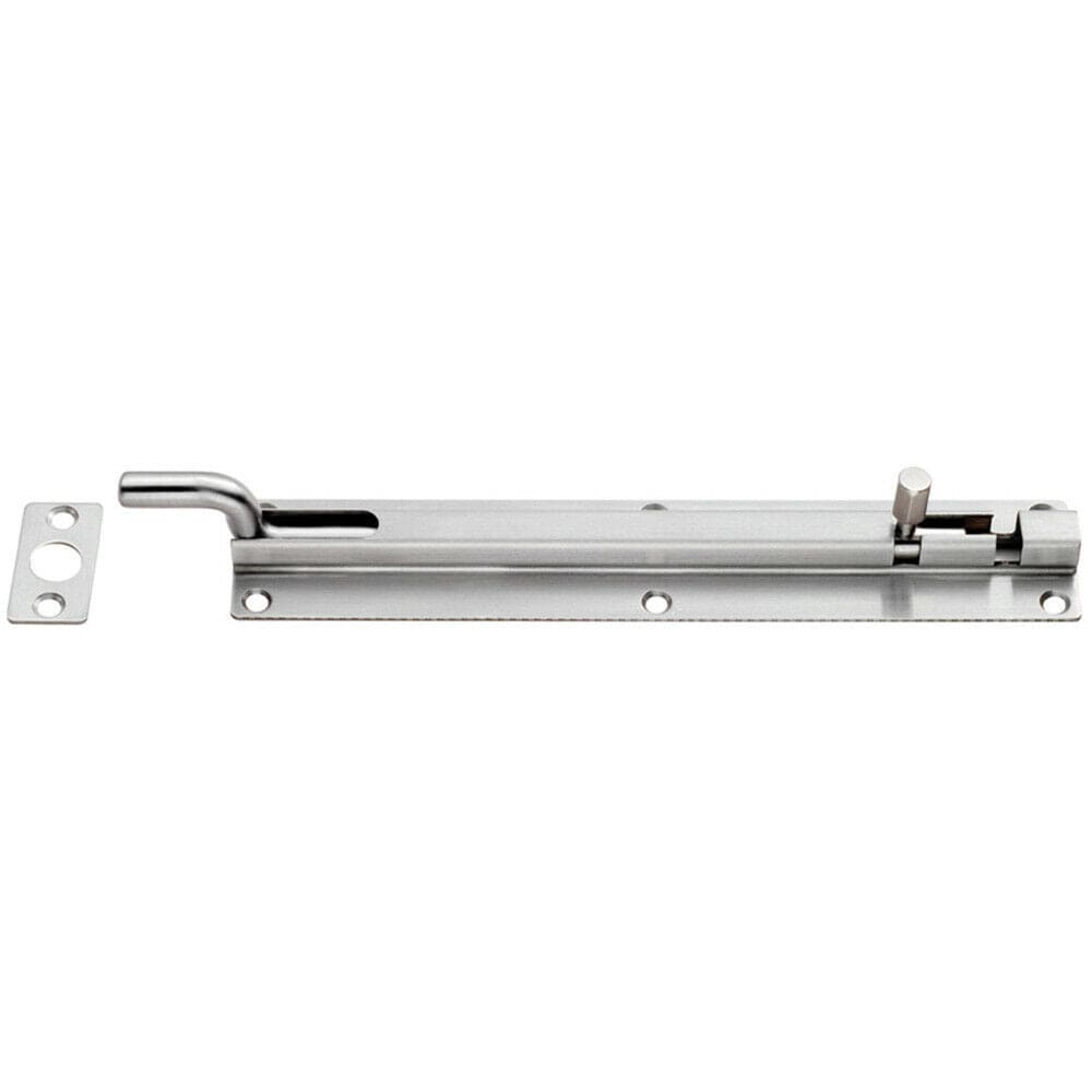 Loops Cranked Barrel Surface Mounted Door Bolt Lock 200 x 38mm Satin Stainless Steel in Metallics