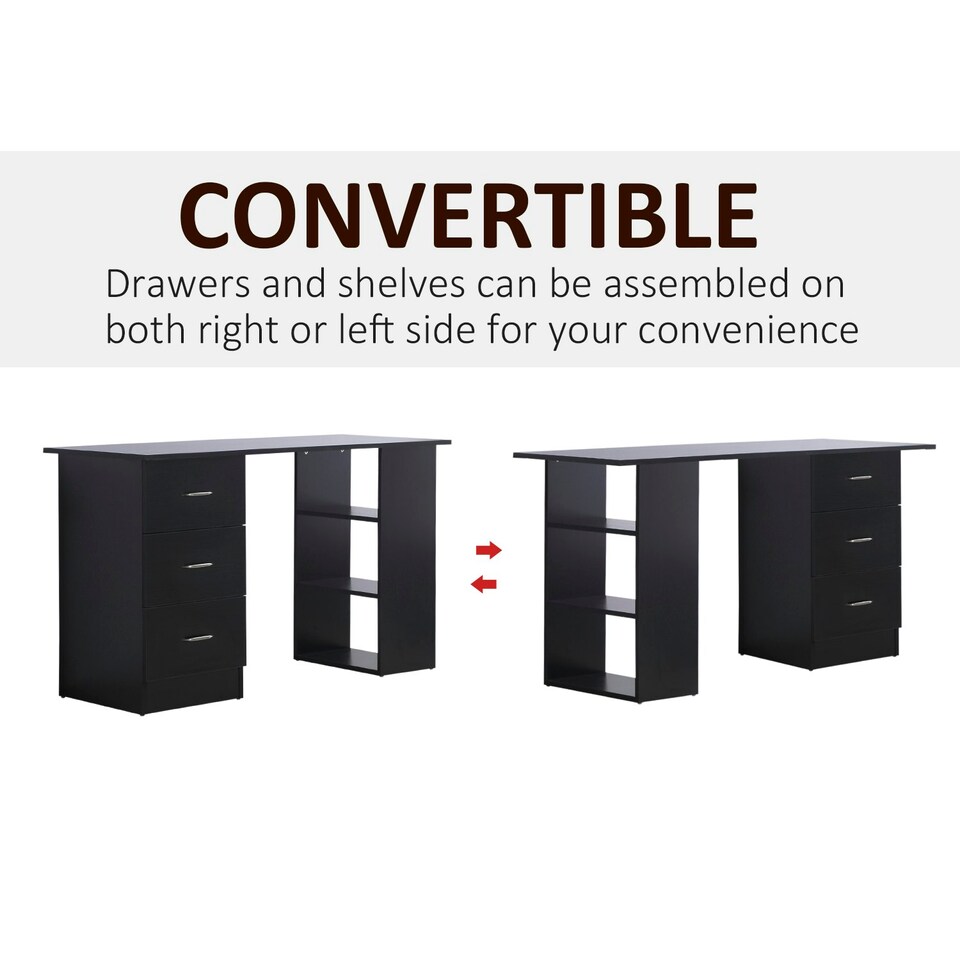 image 1 of HOMCOM 120cm Computer Desk Workstation with 3 Shelf & Drawers Black