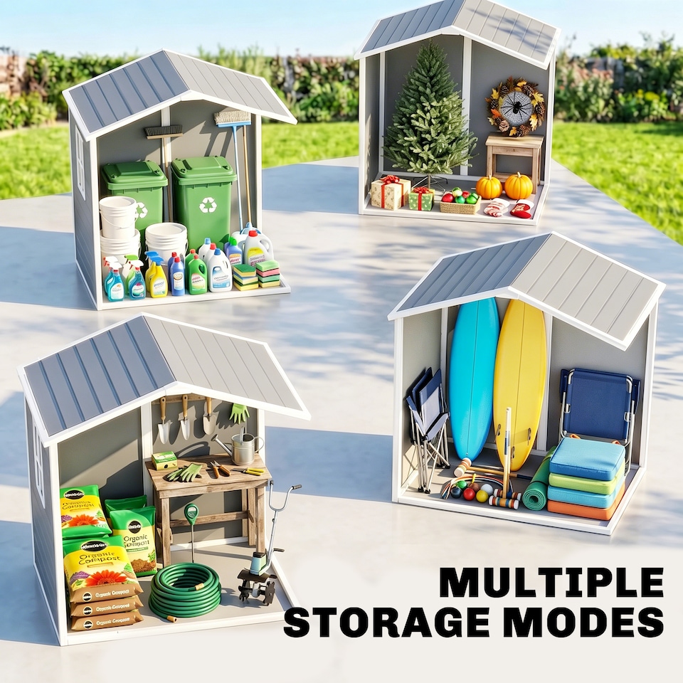image 1 of Outsunny Garden Shed 6'x4.5' Plastic Tool Storage House w/ Lockable Double Doors | Grey