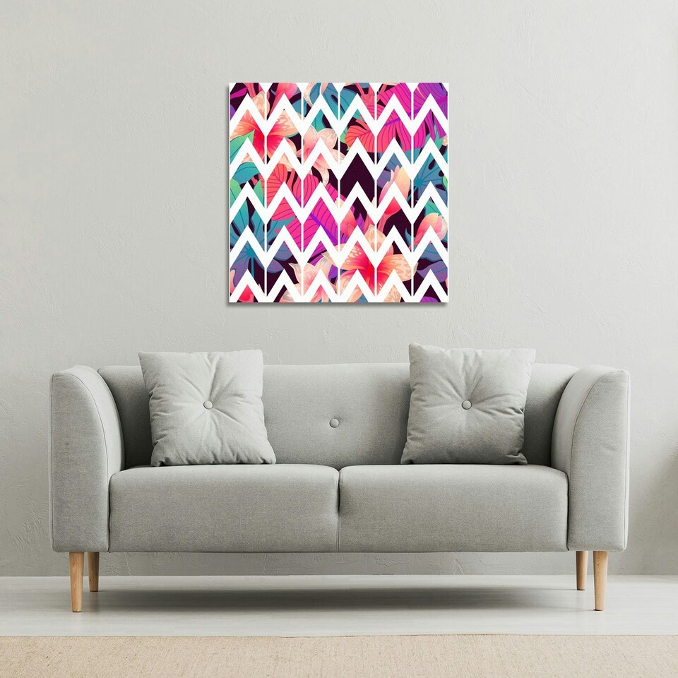 image 1 of Tropical Geometric Zig Zags (Canvas Print) 46 x 46 x 4cm