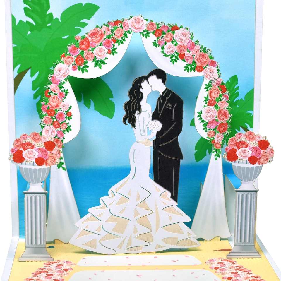 image 1 of Bride and Groom Under Floral Archway 3D Pop Up Wedding Card