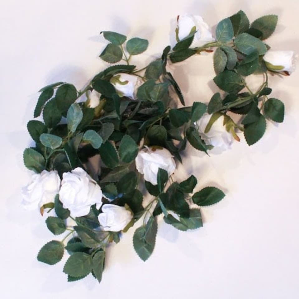 image 1 of White Roses Artificial Silk Flowers Garland 175cm