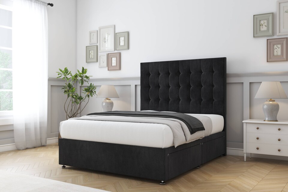 image 1 of Sloomy Alabama Black Naples Divan Bed Base No Drawers With 26 Inch Strutted Headboard | Black | Black | Single | 1