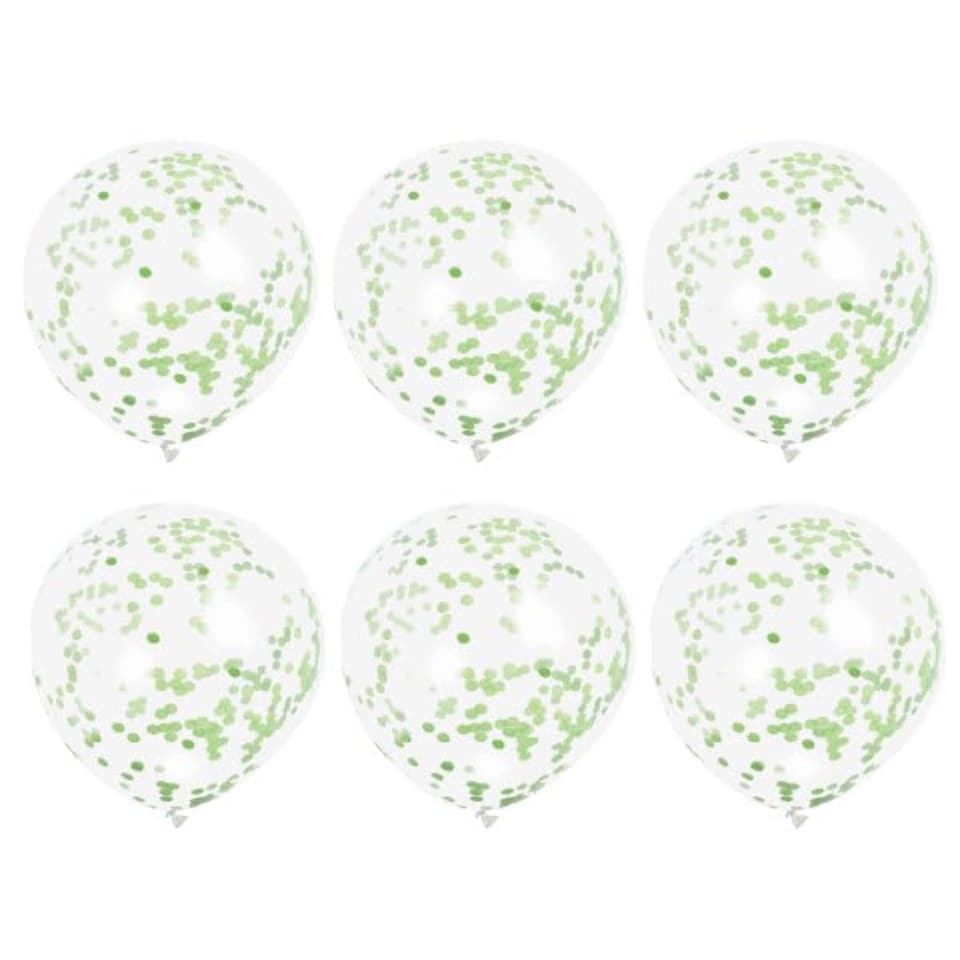 image 1 of Clear Biodegradable Latex Balloons With Lime Green Tissue Confetti - Pack of 6