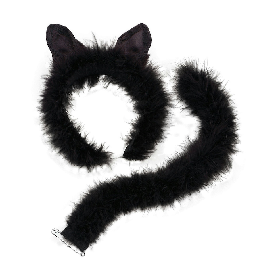 Bristol Novelty Unisex Adults Marabou Cat Set - Black - One Size Black | One Size