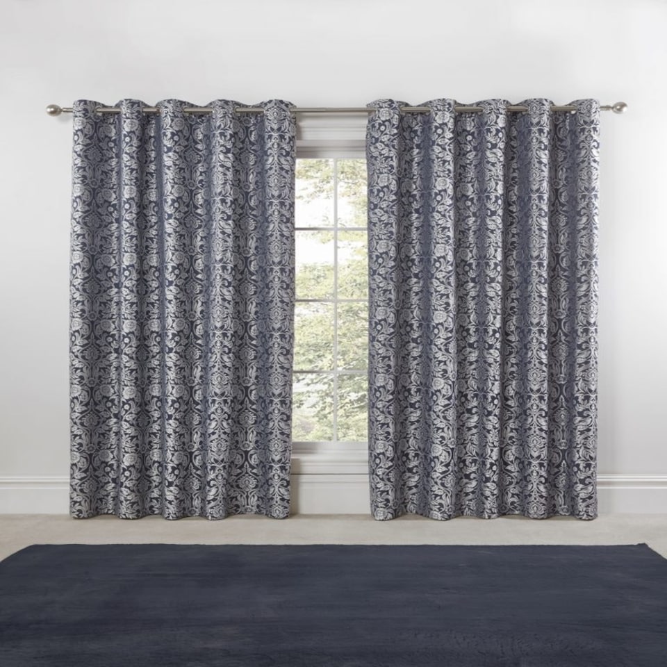 image 1 of Harrow Lined Eyelet Jacquard Curtains 116cm x 137cm Navy | Blue | Blue