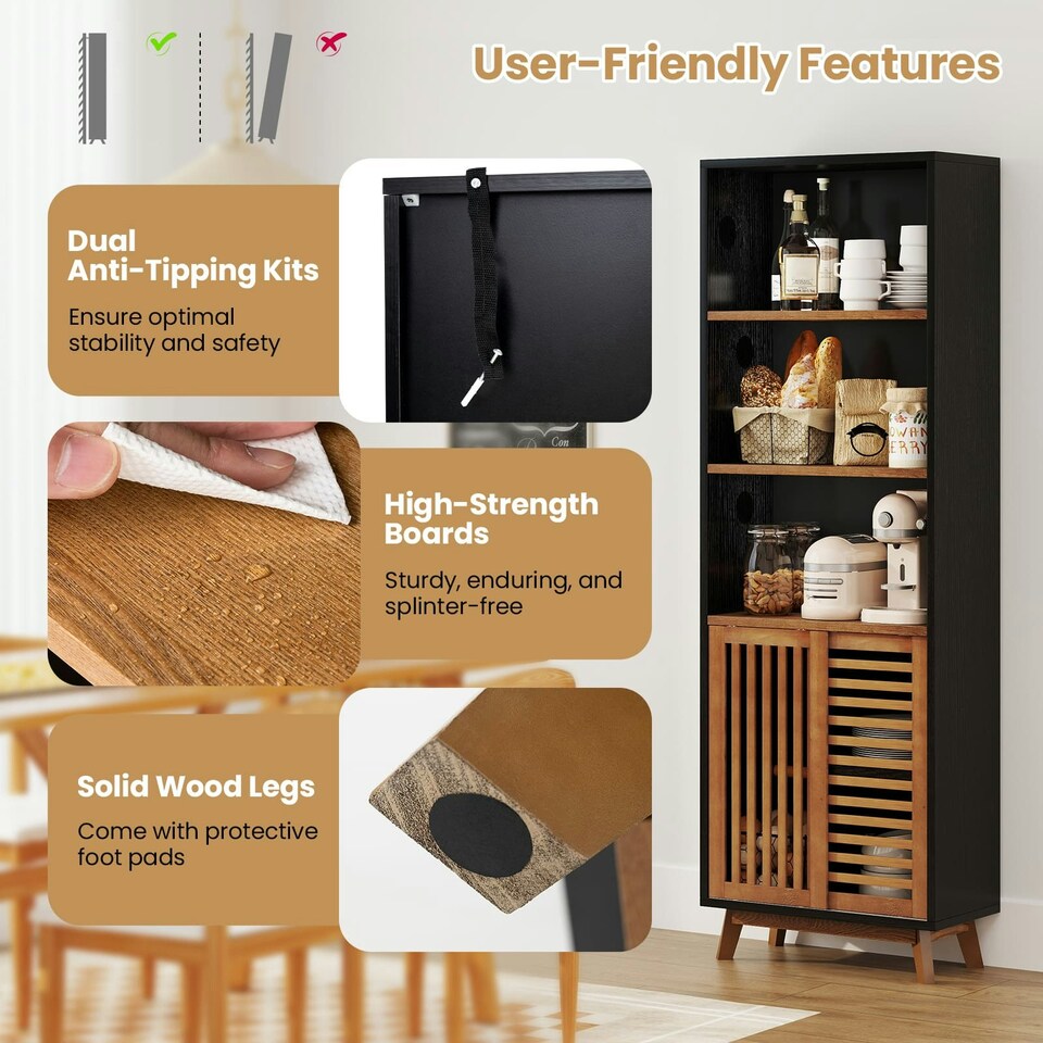 image 1 of COSTWAY Bookshelf 5-Tier Bookcase w/Reversible Shelf Black