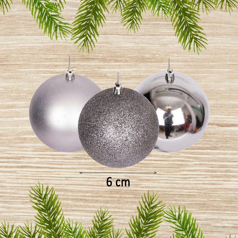 image 1 of 6 Pcs Set PVC Baubles Mid Grey 6cm