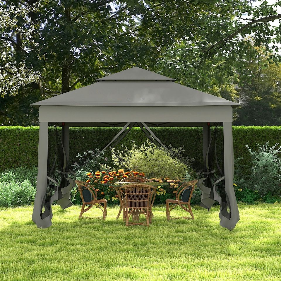 image 1 of Outsunny Garden Folding Tent Heavy Duty Pop Up Gazebo for Party Dark Grey