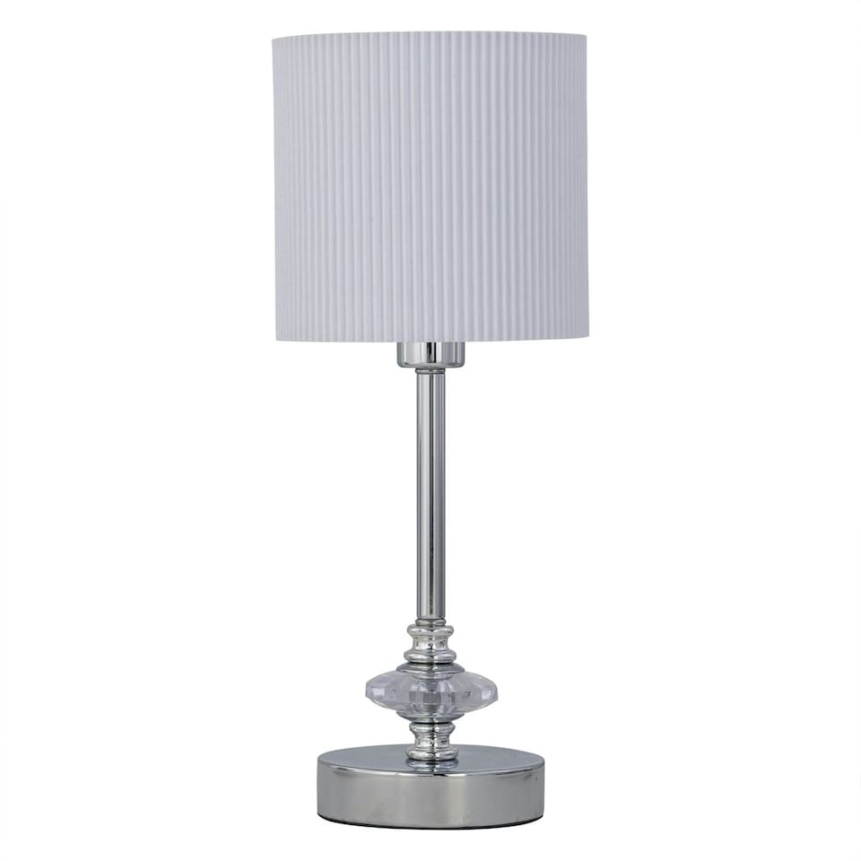 image 1 of First Choice Lighting Set of 2 Chrome Jewelled Table Lamps with White Pleat Shades Chrome | White