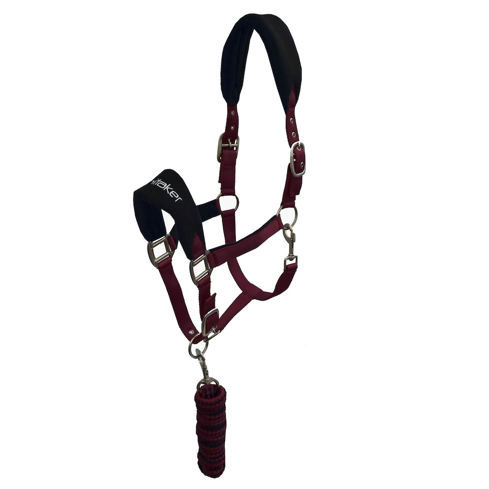 image 1 of Whitaker Club Horse Headcollar and Leadrope - Burgundy - Full