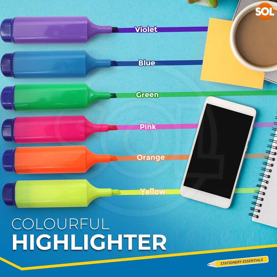 image 1 of 48pk Highlighter Pens – Bright Fluorescent Chisel Tip Markers, Quick-Drying Non-Bleed for Office, Study, Planners & Diaries