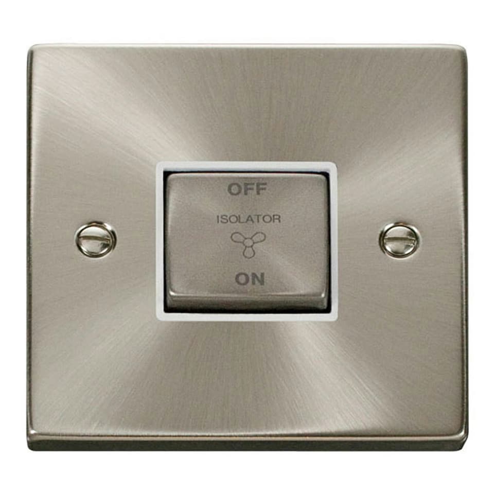 image 1 of SE HOME Satin / Brushed Chrome 10A 1 Gang Ingot 3 Pole Fan Isolation Switch White | Satin Chrome