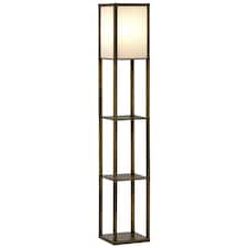 HOMCOM Floor Lamp Reading Lamp with 3-Tier Storage Shelf for Home Office Brown