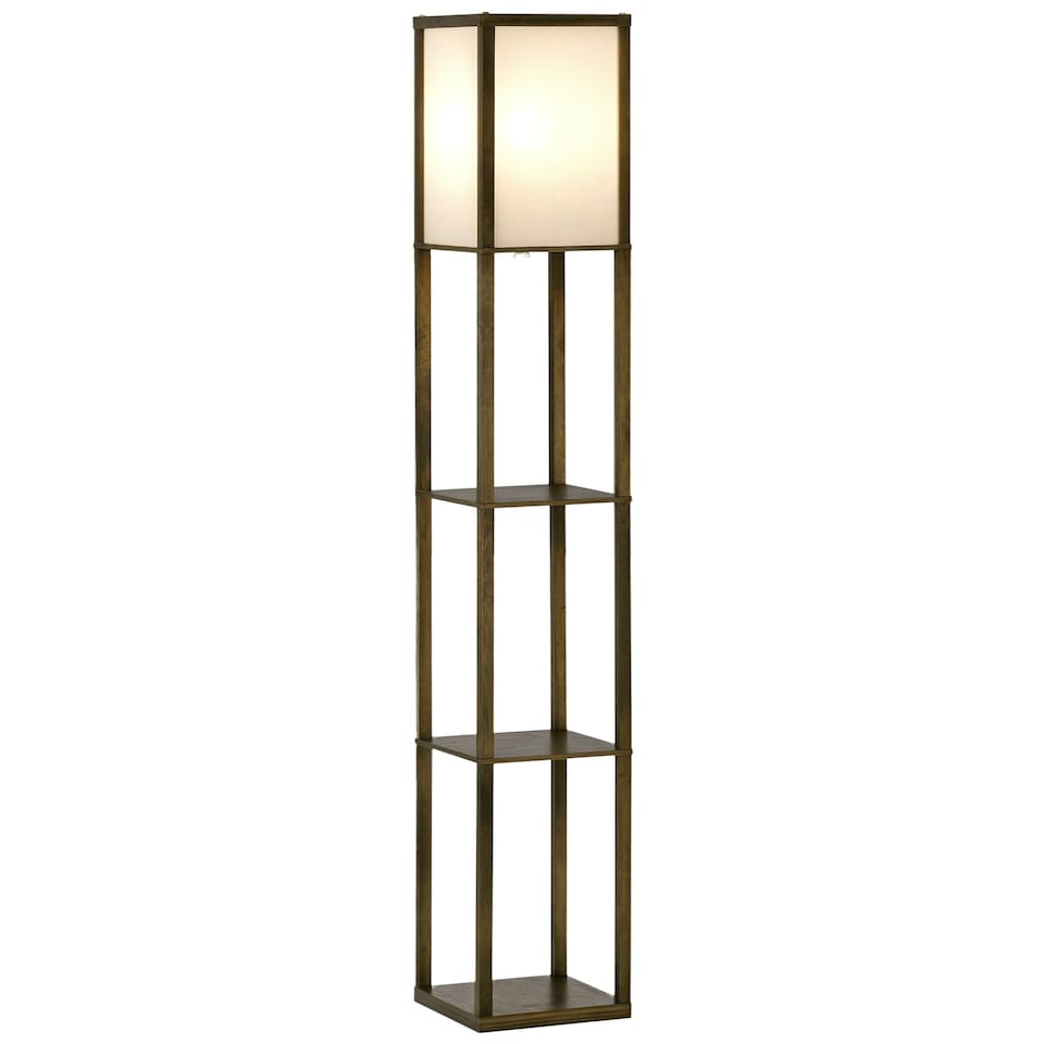 image 1 of HOMCOM Floor Lamp Reading Lamp with 3-Tier Storage Shelf for Home Office Brown