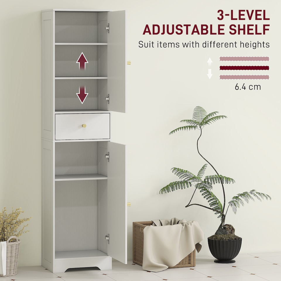 image 1 of HOMCOM Tall Bathroom Storage Cabinet with Arch Doors Adjustable Shelf White