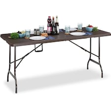 Wooden Effect 6ft Heavy Duty Folding Table Garden Camping Trestle Dining Picnic Brown