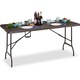 image 1 of Wooden Effect 6ft Heavy Duty Folding Table Garden Camping Trestle Dining Picnic Brown
