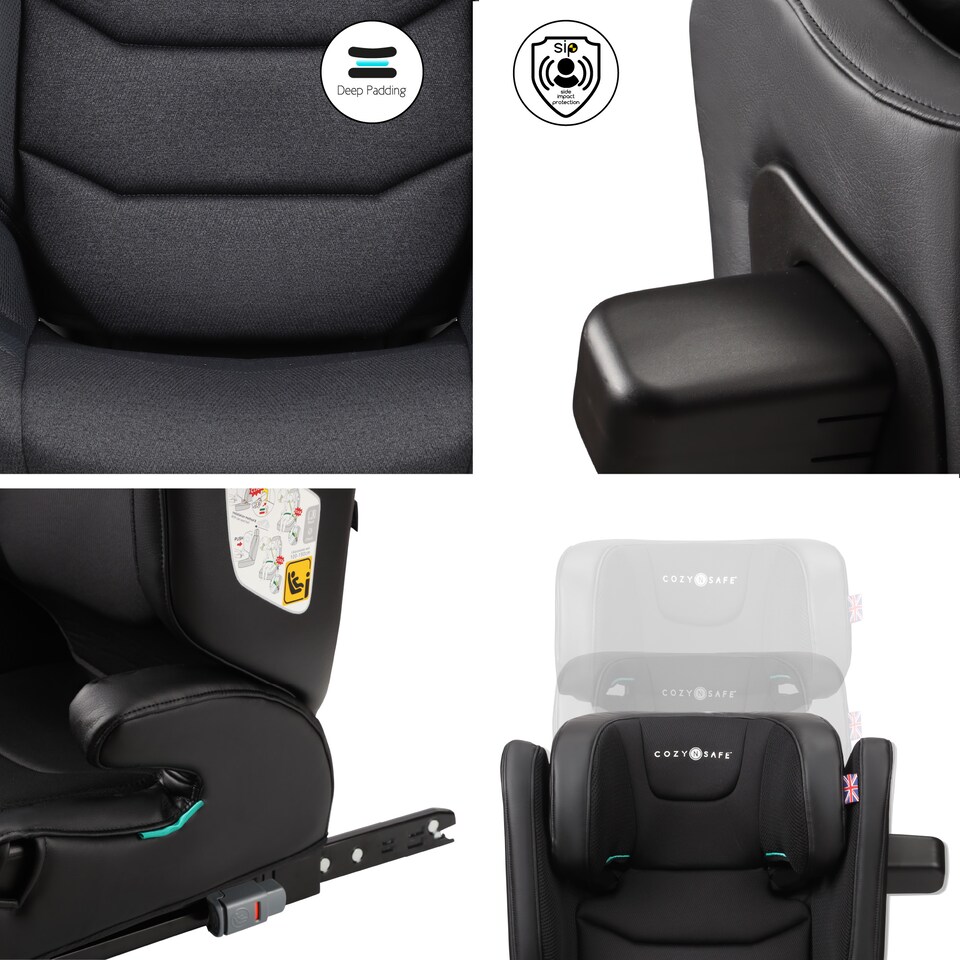 image 1 of Cozy N Safe Portland i-Size High Back Booster Car Seat 100-150cm, ISOFix & Seat Belt, Side Impact Protection, Adjustable Headrest, Cup Holder, Kids Car Seat 4-12 Years (Jet)