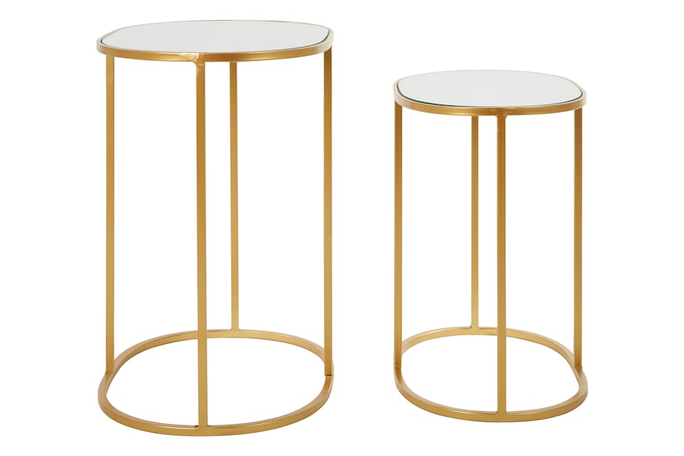image 1 of Set of 2 Oval Side Tables, Nesting Tables,Gold Side Tables With Mirrored Tops,End Tables,Luxe Accent Tables | Gold