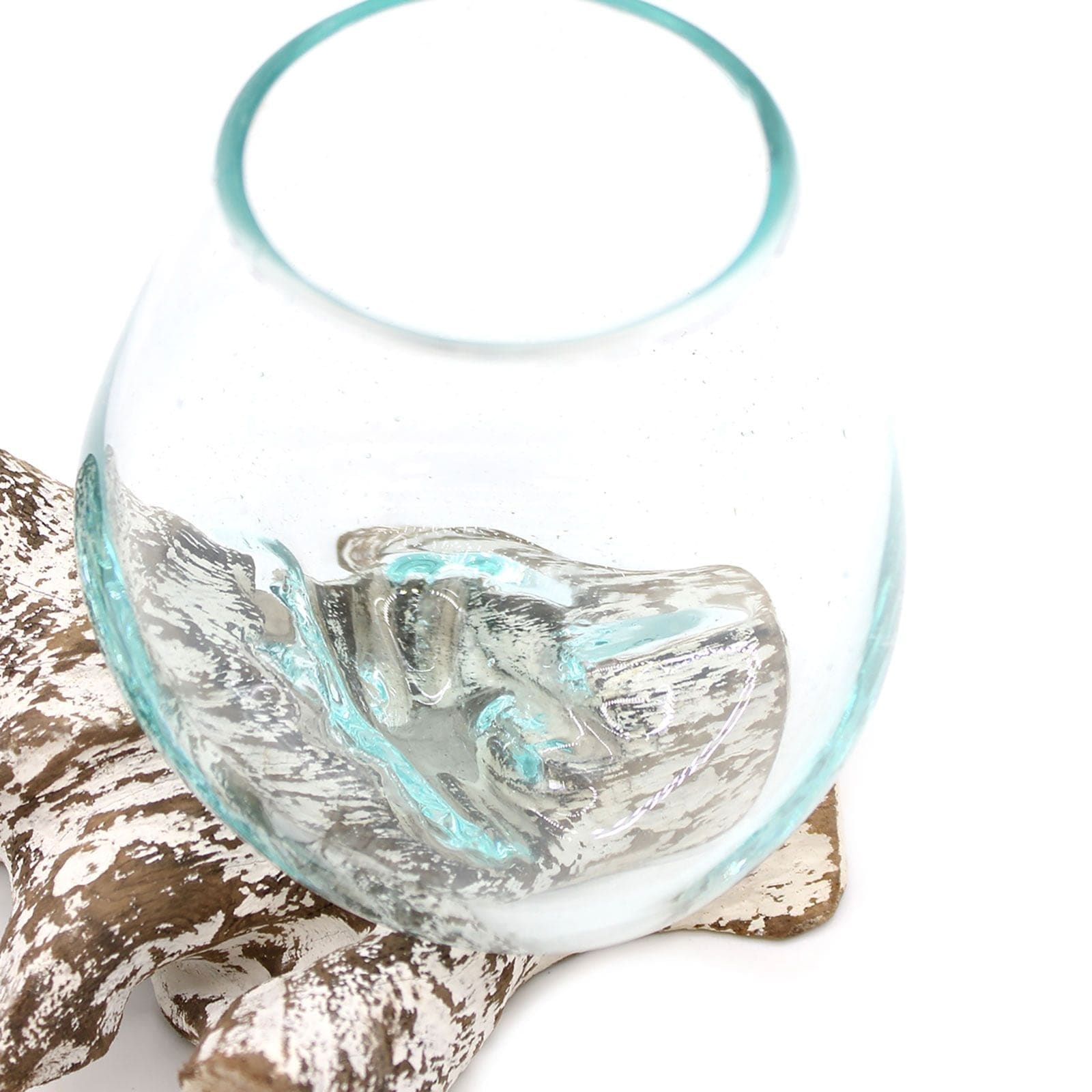 Serenityy Molten Glass on Whitewash Wood - Small Decorative Bowl in White