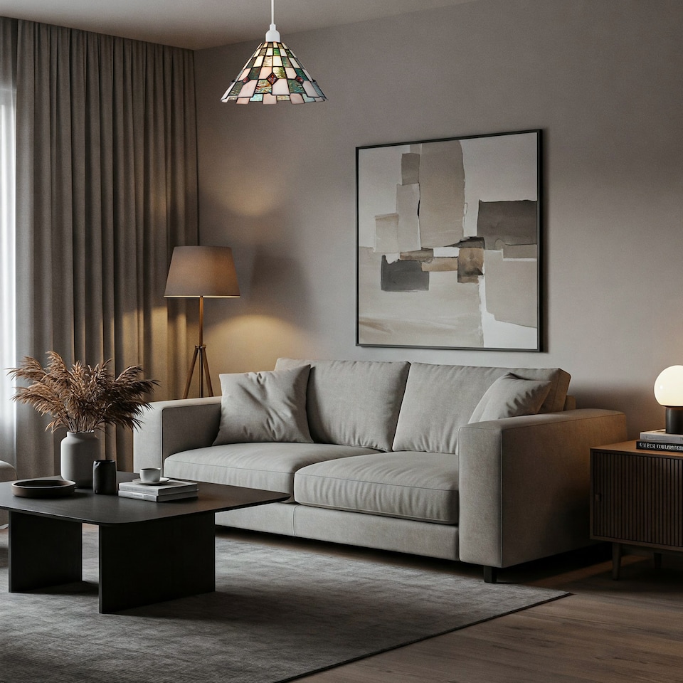 image 1 of Emerald Green and Opal White Tiffany Pendant Shade with Ruby Red Beads | Green